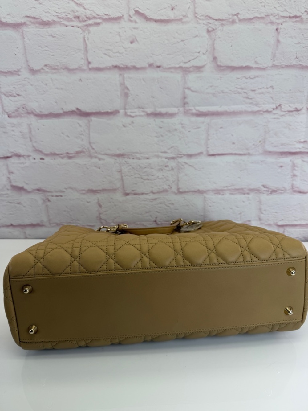 Christian Dior Tan Lambskin Soft Lady Cannage Quilted Chain Tote - Picture 7 of 16